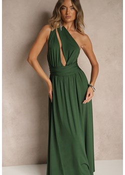 Ciemnozielona Sukienka Koktajlowa Multiway z Wiskozą Wiązana na Szyi Lilovea ze sklepu renee.pl w kategorii Sukienki - zdjęcie 185387082