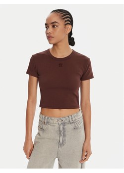 HUGO T-Shirt Delanor  50512000 Brązowy Slim Fit ze sklepu MODIVO w kategorii Bluzki damskie - zdjęcie 185391301