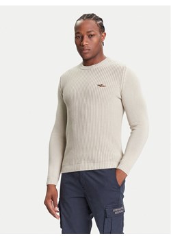 Aeronautica Militare Sweter 252MA1571UL00409 Beżowy Slim Fit ze sklepu MODIVO w kategorii Swetry męskie - zdjęcie 185391534