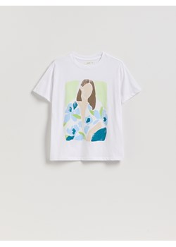 Reserved - T-shirt z nadrukiem - biały ze sklepu Reserved w kategorii Bluzki damskie - zdjęcie 185406330