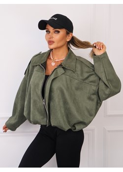 KURTKA OVERSIZE Z IMITACJI ZAMSZU ZAPINANA NA ZAMEK- KHAKI ze sklepu olika.com.pl w kategorii Kurtki damskie - zdjęcie 185407923