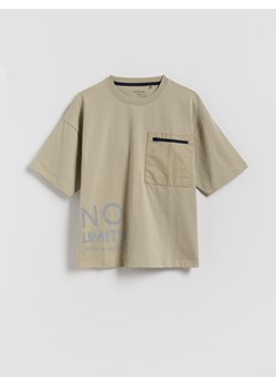 Reserved - Bawełniany t-shirt oversize - kremowy ze sklepu Reserved w kategorii T-shirty chłopięce - zdjęcie 185408293