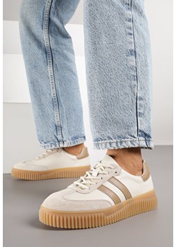 Beżowo-Brązowe Zamszowe Sneakersy w Stylu Kultowych Tenisówek ze Skórzaną Wkładką Tenannia ze sklepu renee.pl w kategorii Buty sportowe damskie - zdjęcie 185420343