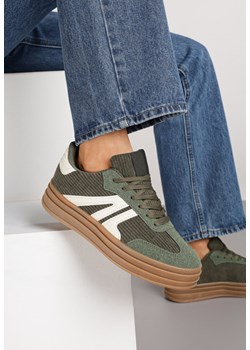 Zielone Sneakersy Tenisówki na Platformie z Tłoczeniem i Geometrycznym  Motywem Kialie ze sklepu renee.pl w kategorii Buty sportowe damskie - zdjęcie 185420373