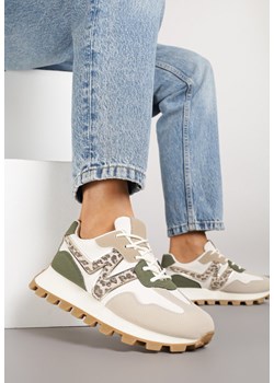 Beżowo-Zoelone Sneakersy Ozdobione Geometrycznym Motywem w Panterkę Annerie ze sklepu renee.pl w kategorii Buty sportowe damskie - zdjęcie 185420391