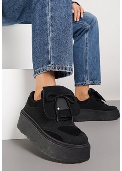 Czarne Sneakersy Ozdobione Kokardą i Wywiniętym Językiem Ivalione ze sklepu renee.pl w kategorii Buty sportowe damskie - zdjęcie 185420583