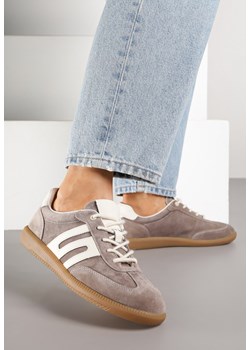 Brązowe Sneakersy Tenisówki ze Skóry Naturalnej z Geometrycznym Wzorem Carolie ze sklepu renee.pl w kategorii Buty sportowe damskie - zdjęcie 185420703
