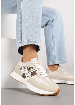 Beżowo-Brązowe Sneakersy Ozdobione Geometrycznym Motywem w Krowie Łaty Rilameia ze sklepu renee.pl w kategorii Buty sportowe damskie - zdjęcie 185420823