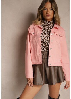 Różowa Jeansowa Kurtka z Bawełny z Guzikami i Kieszeniami Ainztia ze sklepu renee.pl w kategorii Kurtki damskie - zdjęcie 185421233