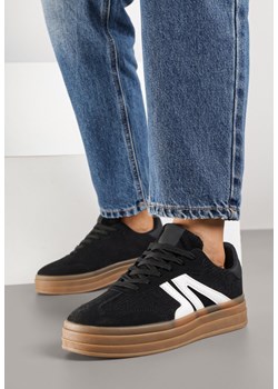 Czarne Sneakersy w Stylu Tenisówek na Grubej Podeszwie z Geometrycznym Wzorem Wevirra ze sklepu born2be.pl w kategorii Buty sportowe damskie - zdjęcie 185421691