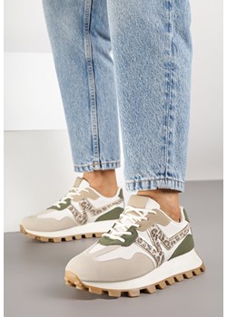 Beżowo-Zielone Sneakersy z Geometrycznym Wzorem w Panterkę Naloriene ze sklepu born2be.pl w kategorii Buty sportowe damskie - zdjęcie 185421703
