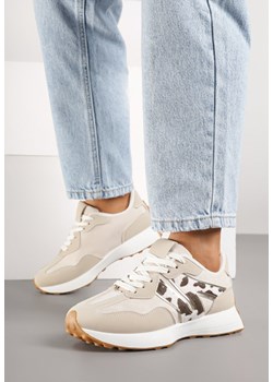 Beżowo-Brązowe Sneakersy z Geometrycznym Wzorem w Krowie Łaty Rilestra ze sklepu born2be.pl w kategorii Buty sportowe damskie - zdjęcie 185422141