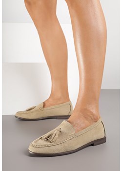 Ciemnobeżowe Mokasyny z Imitacji Zamszu Zdobione Frędzlami Naloretia ze sklepu born2be.pl w kategorii Mokasyny damskie - zdjęcie 185422451