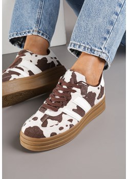 Brązowo-Białe Sneakersy w Stylu Klasycznych Tenisówek na Platformie Ozdobione Printem w Krowie Łaty Nallania ze sklepu renee.pl w kategorii Buty sportowe damskie - zdjęcie 185423780