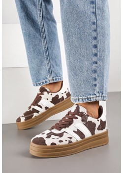 Brązowo-Białe Sneakersy w Krowie Łaty Typu Kultowe Tenisówki na Grubej Podeszwie Nalorela ze sklepu born2be.pl w kategorii Buty sportowe damskie - zdjęcie 185423840