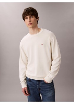 Calvin Klein Jeans Męski sweter z cienkiej dzianiny Mężczyźni Bawełna écru jednolity ze sklepu vangraaf w kategorii Swetry męskie - zdjęcie 185425602