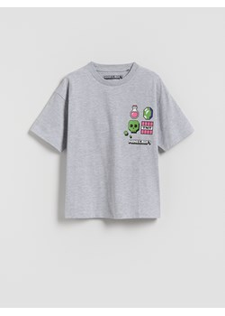 Reserved - Bawełniany t-shirt Minecraft - jasnoszary ze sklepu Reserved w kategorii T-shirty chłopięce - zdjęcie 185427151
