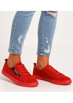 Sznurowane czerwone trampki damskie /D9-2 11656 T191/ ze sklepu Pantofelek24.pl w kategorii Trampki damskie - zdjęcie 185432443