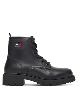Trapery Tommy Jeans Tjw Lace Up Leather Boot EN0EN02824 Czarny ze sklepu eobuwie.pl w kategorii Workery damskie - zdjęcie 185434513