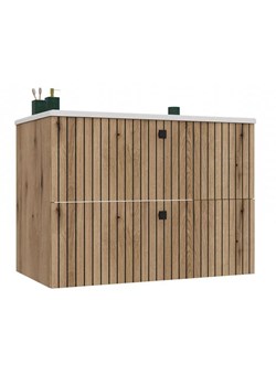 Wisząca szafka z umywalką 80 cm dąb evoke D0-Z27 ze sklepu Edinos.pl w kategorii Szafki i regały łazienkowe - zdjęcie 185437360