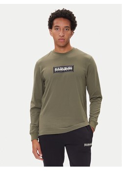 Napapijri Longsleeve S-Box Logo NP0A4I3M Khaki Regular Fit ze sklepu MODIVO w kategorii T-shirty męskie - zdjęcie 185441981