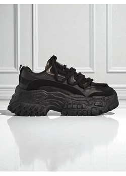 Aurelia Nero – Damskie Sneakersy Chunky ze Skóry Ekologicznej Czarny 6,5 cm ze sklepu royalfashion.pl w kategorii Buty sportowe damskie - zdjęcie 185443392