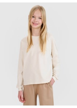 Dziewczęcy longsleeve gładki 4F 4FJWSS25TLONF377 - beżowy ze sklepu Sportstylestory.com w kategorii Bluzki dziewczęce - zdjęcie 185444460