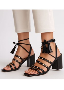 Czarne sandały na grubym obcasie Lace up /A5-3 16177 G132/ ze sklepu Pantofelek24.pl w kategorii Sandały damskie - zdjęcie 185446673