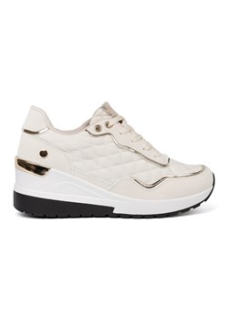 Shelvt Beżowe sneakersy z połyskującymi złotymi akcentami beżowy ze sklepu ButyModne.pl w kategorii Buty sportowe damskie - zdjęcie 185447300