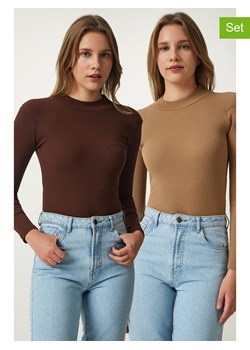 Happiness Istanbul Koszulki (2 szt.) w kolorze brązowym i jasnobrązowym ze sklepu Limango Polska w kategorii Bluzki damskie - zdjęcie 185448830