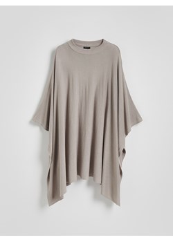 Reserved - Dzianinowe poncho z bawełną - brązowy ze sklepu Reserved w kategorii Poncza - zdjęcie 185451690