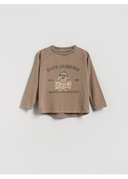 Reserved - Bawełniany longsleeve z nadrukiem - brązowy ze sklepu Reserved w kategorii T-shirty chłopięce - zdjęcie 185453713