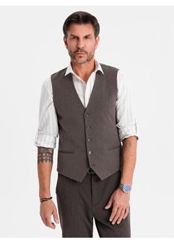 Męska elegancka kamizelka w jodełkę SLIM FIT  - grafitowa V2 OM-BLZV-0143 ze sklepu ombre w kategorii Kamizelki męskie - zdjęcie 185457201