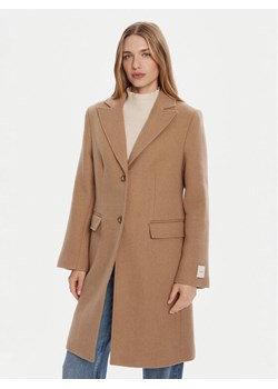 Calvin Klein Płaszcz wełniany LV044D558G Brązowy Slim Fit ze sklepu MODIVO w kategorii Płaszcze damskie - zdjęcie 185459431