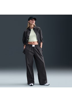 Damskie luźne spodnie w paski ze średnim stanem Nike Sportswear Chill Poplin - Czerń ze sklepu Nike poland w kategorii Spodnie damskie - zdjęcie 185462011