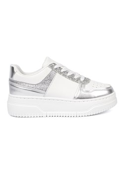 Shelvt Biało srebrne sneakersy z połyskującymi detalami wielokolorowe ze sklepu ButyModne.pl w kategorii Buty sportowe damskie - zdjęcie 185466264