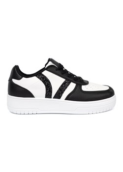 Shelvt Stylowe czarno-białe sneakersy z brokatowymi wstawkami ze sklepu ButyModne.pl w kategorii Buty sportowe damskie - zdjęcie 185466270