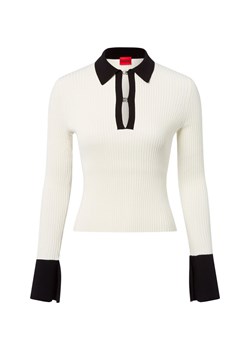 HUGO Damski sweter w prążek - Sharro Kobiety dzianina grubo tkana écru jednolity ze sklepu vangraaf w kategorii Swetry damskie - zdjęcie 185466753