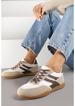 Beżowo-Brązowe Sneakersy Tenisówki z Geometrycznym Motywem Fesindia ze sklepu renee.pl w kategorii Buty sportowe damskie - zdjęcie 185474632