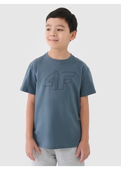 Chłopięcy t-shirt oversize z nadrukiem 4F 4FJWSS25TTSHM2325 - turkusowy ze sklepu Sportstylestory.com w kategorii T-shirty chłopięce - zdjęcie 185482703