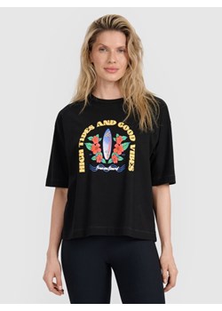 Damski t-shirt z nadrukiem oversize 4F 4FRSS25TTSHF3159 - czarny ze sklepu Sportstylestory.com w kategorii Bluzki damskie - zdjęcie 185482793