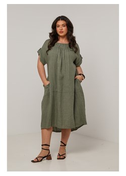 Curvy Lady Lniana sukienka w kolorze khaki ze sklepu Limango Polska w kategorii Sukienki - zdjęcie 185483621