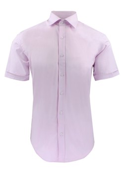 Taliowana Koszula Elegancka, Krótki Rękaw - Quickside - Różowa KSKWQUICK180694pinkSL ze sklepu JegoSzafa.pl w kategorii Koszule męskie - zdjęcie 185485052