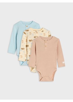 Sinsay - Body z prążkowanej dzianiny 3 pack - beżowy ze sklepu Sinsay w kategorii Odzież dla niemowląt - zdjęcie 185494130