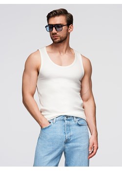 Męska bawełniana koszulka basic na ramiączkach – biała V1 OM-TSBT-0239 ze sklepu ombre w kategorii T-shirty męskie - zdjęcie 185498920