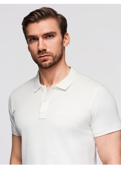 Polo koszulka z bawełnianej dzianiny pique – ecru V7 OM-POSS-0103 ze sklepu ombre w kategorii T-shirty męskie - zdjęcie 185516154