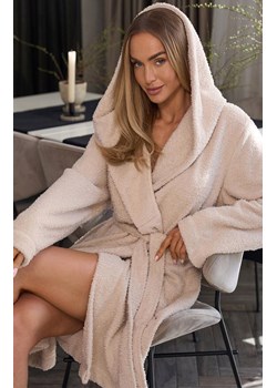 Krótki szlafrok damski z kapturem angora 2557 Slim, Kolor beżowy, Rozmiar M, L&amp;L ze sklepu Primodo w kategorii Szlafroki damskie - zdjęcie 185526001
