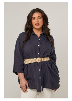 Curvy Lady Lniana koszula w kolorze granatowym ze sklepu Limango Polska w kategorii Koszule damskie - zdjęcie 185530154