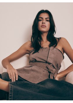 Reserved - Jeansowy top z wiązaniem - beżowy ze sklepu Reserved w kategorii Bluzki damskie - zdjęcie 185535343