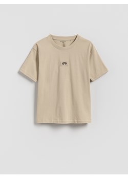 Reserved - Bawełniany t-shirt oversize - beżowy ze sklepu Reserved w kategorii T-shirty chłopięce - zdjęcie 185537234